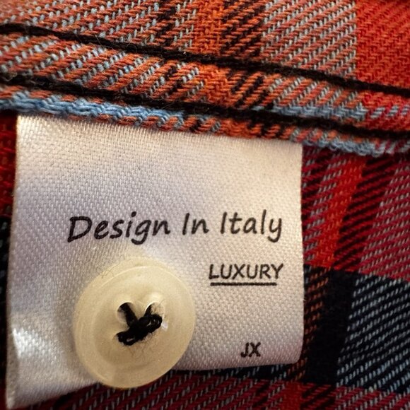 Designed In Italy Blue Plaid Button Up Size 2XL Woman's Flannel western shirt - Picture 5 of 16